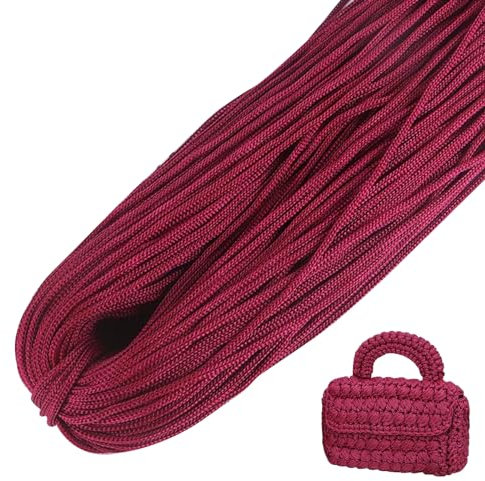 LEREATI Polyester Garn, Makramee Garn 3mm x 200m Polyester-Seil Polypropylen-Kordel Makramee Schnur Geflochten für Handtasche, Häkeltasche, Strickwaren, Wohndekorationen (Weinrot)