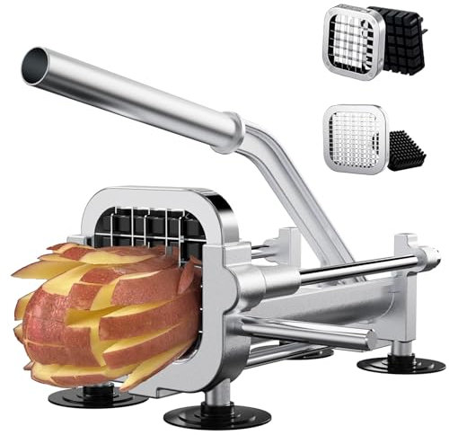 Eascandy Coupe-frites professionnel, Trancheuse à pommes de terre en acier inoxydable 12,7 mm et 6,35 mm, Coupe-pommes de terre robuste pour patates douces, carottes, ignames et concombres.
