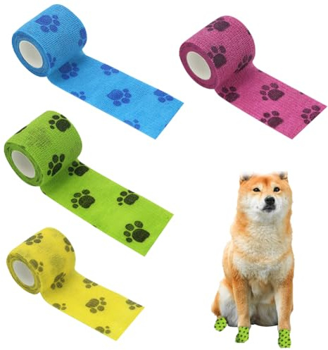 Mikiuly Selbstklebende Bandage für Haustiere, Haustiere Selbstklebender Verband,4pcs Pet Cohesive Bandages, Elastische Kohäsive Haftbandage,Kohäsive Fixierbinde, für Hund,Katze, Wrap Klebeverband