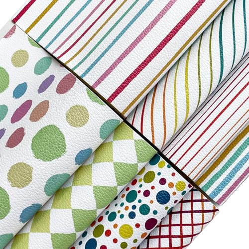 ONEART | 8 Stück bedruckte Litchi Textur Kunstlederblätter, 21×30 cm bunt gemustertes PU Kunstleder für Ohrringe Schlüsselanhänger DIY-Projekte-Regenbogen