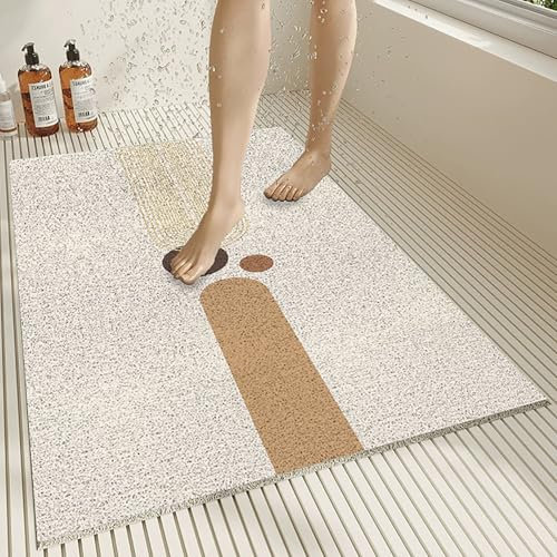 Pevfeciy Tapis de Douche antidérapant 60x80 cm Tapis Baignoire antidérapant de Style Moderne en PVC Doux et Confortable avec Trous de Drainage, Haute perméabilité à l'eau, adapté aux Zones humides
