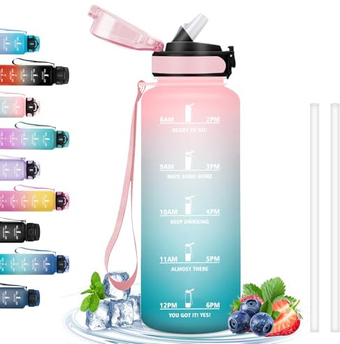 Gourde Sport, Gourde 1.5L anti Fuite, Gourde Graduée avec Paille, Gourde Reutilisable avec Marqueur de Temps, Gourde Musculation, Facile à Nettoyer, Bouteille pour Running, Randonnée, Camping, Vélo
