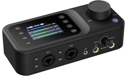 Audio Interface mit Pro-Vorverstärker/10 Kanäle/Dual XLR oder 6.35mm Audio Port/48V Phantom Power/Bluetooth/LCD Bildschirm, tragbarer Audio Mixer für Gitarristen/Produzenten auf PC/Mac(AMIX40U)