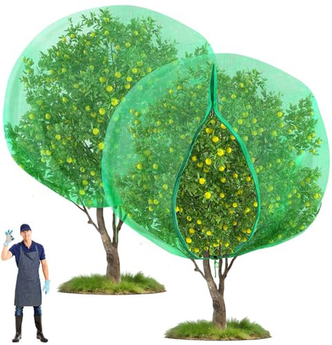 Fanfanwin 2 Packungen 4 x 4 m große Obstbaum-Netzbeutel mit Reißverschluss und Kordelzug, Eichhörnchen, Insekten, Vögel, Pflanzenabdeckung für Obstbäume, Obstbäume, Netzschutz