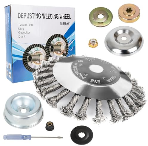 6 Inch Indestructible Trimmer Head and Unbreakable Wired Trimmer Blade,Steel Wire Cutter Trimmer Head,Compatible with Stihl, Husqvarna, Adapter Kit for Gardening Lawnmower, Moss Grass Rust Removal