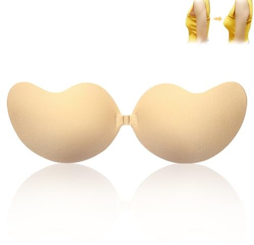 Wuiil Klebe BH Push Up,Größe B,Unsichtbarer BH,Rückenfrei,Trägerloser für Frauen,Wiederverwendbar,für Abendkleid Brautkleid Badeanzug Und Rückenfreie,Silikon Push Up,Unsichtbar und Flexibel