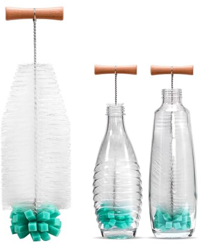 vinlley Die 35 cm Bürste mit Ergonomischem Griff, Weißen Borsten & Grünem Schwamm – ideal für Sodastream-Glas- und Duo-Kunststoffflaschen. Reinigt kraftvoll, ohne Beschädigungen.2Pack