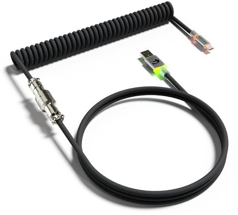 MAMBASNAKE C01ULTRA Spirale Tastatur Kabel, Typ C zu USB A Mit Abnehmbarem Metall Aviator, RGB Interface Beleuchtung, Spirale Tastatur Kabel USB C, 8KHz Rücklaufrate für PC Gaming Tastatur-Schwarz