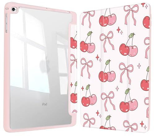 Vozehui 9.7 inch Cherry Bowknot Case for iPad 5th/6th Generation Case 2017 2018 with Clear Back Shell w/Pencil Holder,Tri-fold Stand Protective Cover w/Auto Sleep Wake