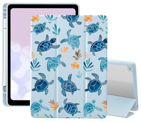AdorableWhimsy Meeresschildkröte Hülle für iPad A16 11. Generation 2025 11 Zoll / iPad 10. Generation 2022 11 Zoll mit Stifthalter, Klapphülle aus Leder mit Motiv
