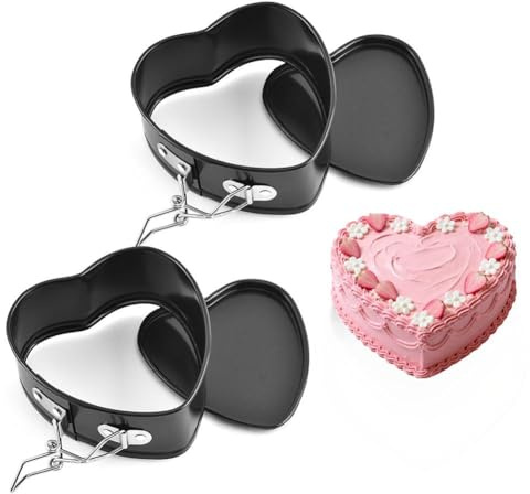 Mini hjärta bakformar 12 cm 2 stycken, små hjärtformade springformar kakform bakform med non-stick beläggning, minikakformar kakformar för födelsedagsfest