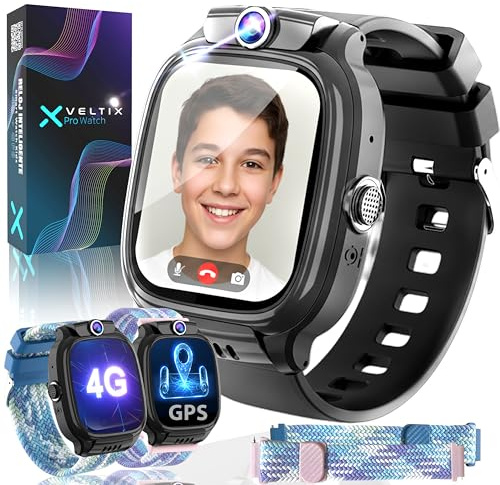 VELTIX®️ Nuevo Reloj Inteligente Niño X Pro 4G + 2 Correas Gratis | Smartwatch Niños con GPS Y Llamadas | Reloj Inteligente Niña | Reloj con GPS Y Llamadas | Reloj para niños con VIDEOLLAMADAS