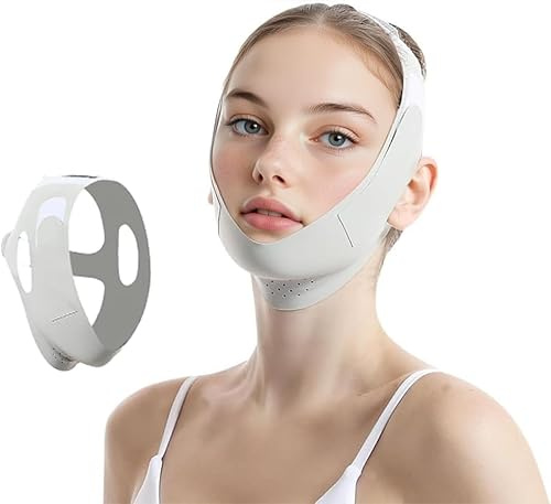 Reusable V Line Lifting Mask, Ice Cool Chin Strap for Double Chin and Jawline, Adjustable Bandage for Firming and Tightening Sagging Skin(Green)