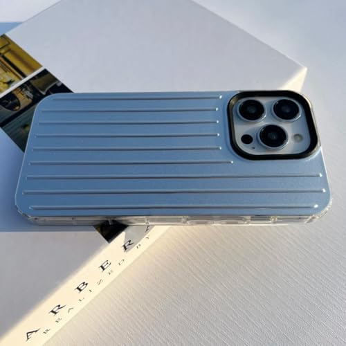 PPFVVTV Stilvolle Business-Gepäck-Telefonhülle für iPhone 16 15 14 13 12 11 Pro Max 16pro 15plus Hülle Harte 3D-Streifen-Silberhülle (Für iPhone 16 Pro/Silber-Schwarz)