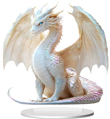 Shamoparty Weiße Fantasie Drachen Acryl Büro Wohnung Wohn Tier Steckstücke, 2D Acryl Steckstücke, Heim Desktop Dekoration Eingangstür, Flachbild Accessoires, Weiße Fantasie Drachen Dekoration