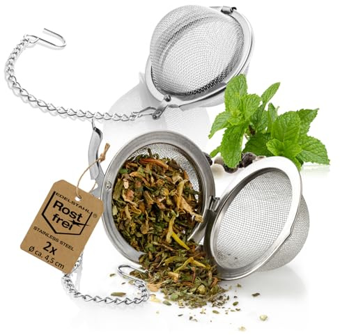 Robin Goods® 2x Edelstahl-Teesieb - Tee-Ei mit Kette Ø 4,5 cm | Leicht zu reinigendes Tee-, Kräuter- und Gewürzsieb - Feinmaschiger Teefilter
