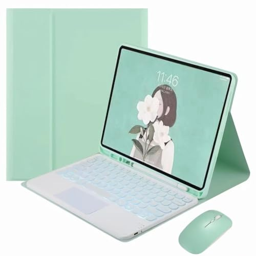 JZCZMCE Étui Clavier pour Samsung Galaxy Tab S10 Lite 10,9 Pouces 2025 (SM-X400/X406), Porte-Crayon Intégré, Clavier sans Fil Rétroéclairé Détachable et Magnétique avec Souris Bluetooth,Vert