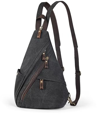 BRASS TACKS Leathercraft Mochila Sling Vintage Lona y Cuero Crazy Horse Unisex | Bolsa Bandolera Convertible 3 en 1 Cruzada Pecho Mochila | Gran Capacidad Viaje Senderismo | 4 Colores