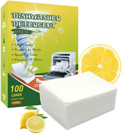 Horuili® 100 Pastilles pour Lave-Vaisselle - Sans Plastique et Sans Produits Chimiques, Nettoyage Puissant contre la Graisse et le Calcaire, Solubles Rapidement, Sans Résidus, Parfum Citron