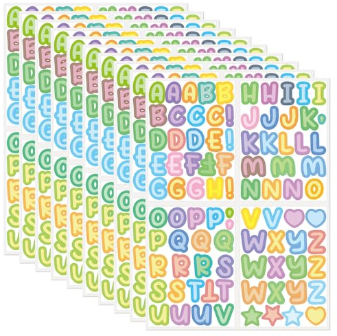 Caelura 900 Stück/10 Blatt Buchstaben Aufkleber, Klebebuchstaben Wetterfest, Selbstklebende Buchstaben Sticker, Bunte Buchstabenaufkleber für DIY Scrapbook Schilder Kunsthandwerk Karte Grußkarte