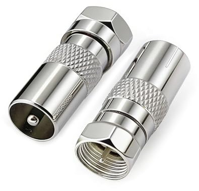 SEYUGOPTI 2 Pack F Male to TV Male/Female Coax Adapter | For Satellite Receivers & AV Devices, Low Signal Transmission Loss, Plug-and-Play Setup, Fits Standard Coaxial Cables