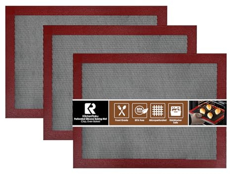 KitchenRaku Rektangulär bakmatta av silikon, non-stick-beläggning silikon bakmatta permanent bakfolie återanvändbar bakfolie silikonmatta BPA-fri (3, 2 x 30 x 40 cm + 29,5 x 42 cm)
