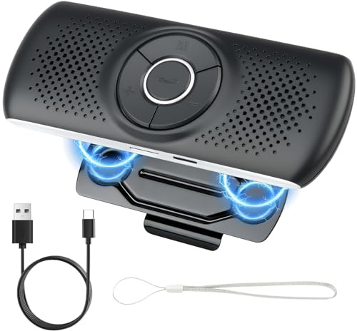 ingoodtle Hands Free Car Phone Kit,Bluetooth 5.0 Speakerphone for GPS Music | TF Card Slot, Siri Google Assistant Support,Voice Commands Calls Wireless Visor Speaker Magnetic Clip for Android & iOS