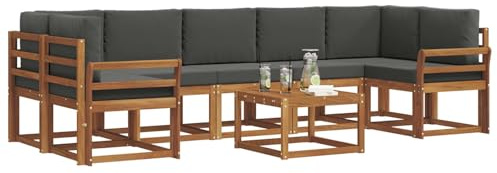 vidaXL Outdoor-Sofagarnitur mit Kissen 8 pcs Natur und Anthrazit, Sofa-Set aus Akazienholz für draußen, modernes modulares Design, Loungemöbel für die Terrasse, Flexibles Garten-Sofa, Garten-Lounger