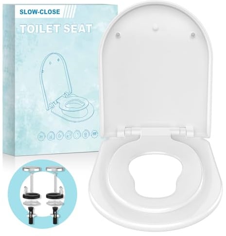 Family Toilet Seat, Soft Close Toilet Seat with Built-in Child Seat, Potty Training 2 in 1 Seat with Quick Release, Simple Top Fixing, Non-Slip Anti-Bacterial U/D Shape Toilet Cover (White)