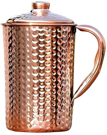 Authentic Hammered Copper Water Jug with Lid - Traditional Royal Design for Dining & Home - 1.5 Litre - Pure Copper Pitcher
