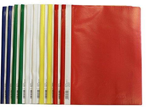 Idena 307007 - Schnellhefter A4 aus Kunststoff, 10 Stück, 5 Farben, 2 x blau/weiß/gelb/grün/rot (ungelocht / 10 Packungen)