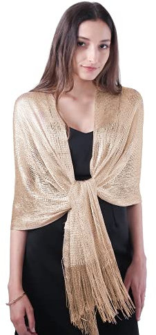 DiaryLook Womens Evening Wrap Stole Shawl for Dresses Sparkling Metallic Shawls for Wedding, Parties, Bridesmaid, Prom Scarf,light Champaign