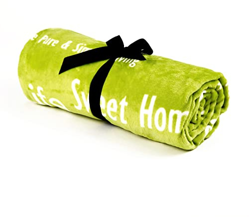ESTEXO Flanell Kuscheldecke mit Schriftzügen 170 x 130 cm Farbe Graphite, Kiwi oder Pink, Tagesdecke, Wohndecke, Sofadecke (Kiwi)