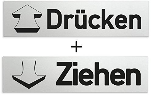 Türschilder24 Aluminium Türschild Set 1 x Drücken + 1 x Ziehen 160 x 40 x 1,5mm (Oberfläche veredelt) • Selbstklebend