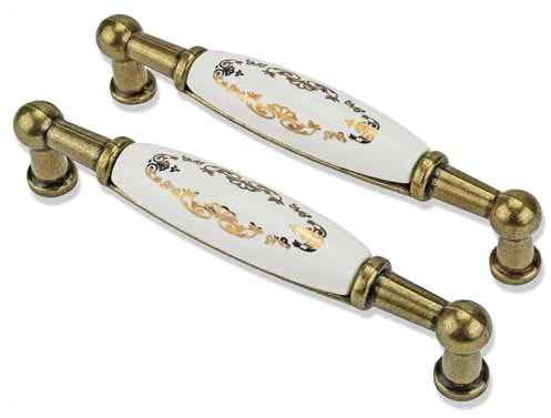 Mprofi MT 10 X Tiradores para Muebles-Manijas para Armarios de Cocina-Manijas para Armarios de Ropa-Manijas para Cómodas-Manijas de Cajón-Manijas Estilo Rústico de Porcelana 96mm