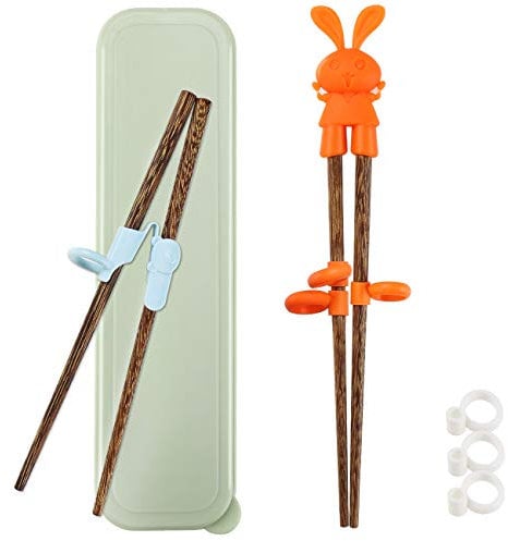 TOTKEN 2 Paare Training Essstäbchen, lernen Holz Essstäbchen für Kinder Anfänger rechts oder links Mit tragbaren Box