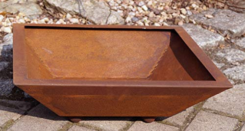 Rostalgie Edelrost Schale eckig 40x40cm auf Standkugeln Gartendeko Pflanzschale