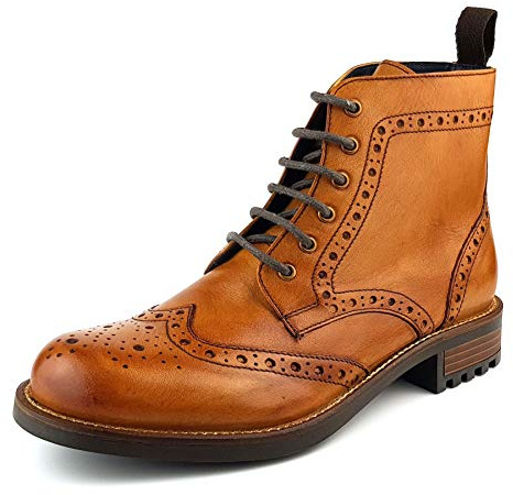 Frank James Hackney Quality Cleated Real Leather Lace Up Brogue Mens Boots