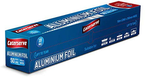 Caterserve Premium Heavy Duty Kitchen foil | 18 Micron High Quality Food Service Catering Aluminium Foil Roll | 30cm x 50 metres