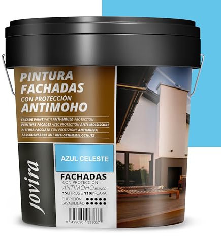 JOVIRA PINTURAS PINTURA FACHADAS ANTIMOHO. Repelente al agua, impermeable y anti fisuras. (15 Litros, Azul Celeste)