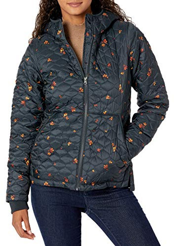 Amazon Essentials Piumino Leggero Trapuntato con Cappuccio Foderato in Sherpa Impermeabile con Cerniera Integrale Donna, Nero Leafy Floral, XXL