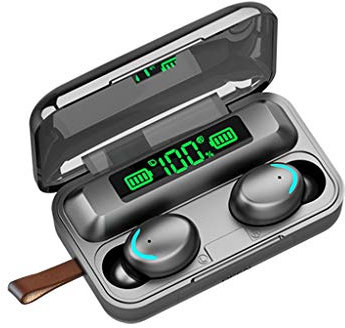 Riou Auricolari Bluetooth F9 Fingerprint Smart Touch Auricolare Bluetooth Wireless Touch Mini in-ear con Display Digitale Telefono Cellulare Ricaricabile di Grande Capacità con Corda