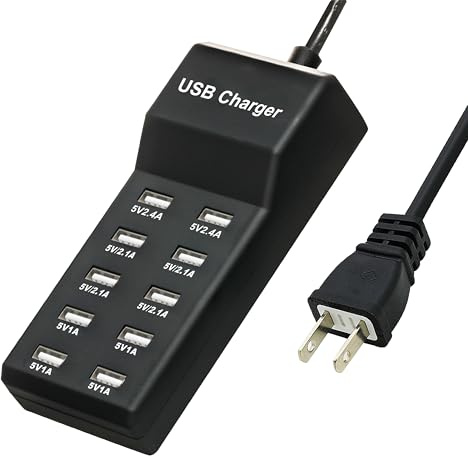 Wyssay 50W USB Charging Station with 10-Port Family-Sized Smart USB Ports for Multiple Devices - Smart Phone, Tablet, Laptop Computer - for iPhone 15/14/13 Black