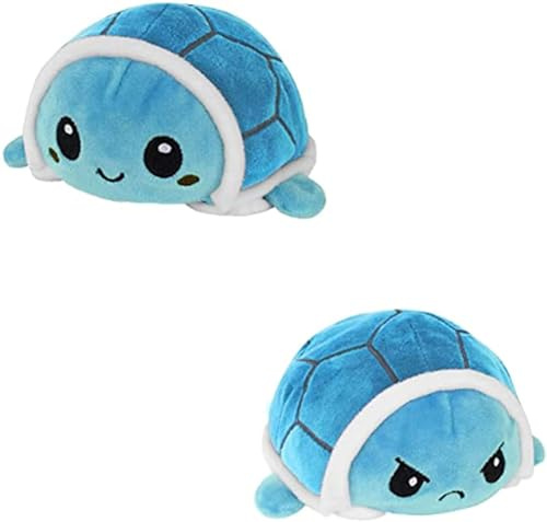 KUNSTIFY Schildkröte Kuscheltier Stimmungs Kuscheltier Wende Turtle Plüschtier für Mädchen Frauen Kinder um Laune auszudrücken Geschenk für Freundin Schildkröte Blau
