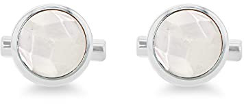 Tuscany Silver Herren-Manschettenknöpfe Perlmutt facettiert rund Sterlingsilber 15mm