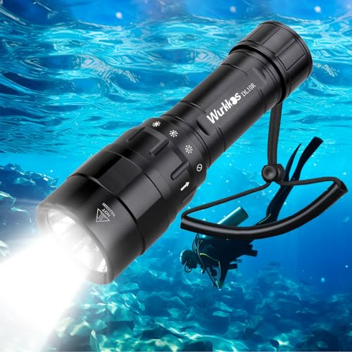 Wurkkos DL10R Dive Light, 4500 Lumens Super Bright Scuba Diving Flashlight, Type C Rechargeable, IPX-8 Waterproof with Magnetic Rotary Switch, 3Modes, 100m Underwater Lights for Night Diving