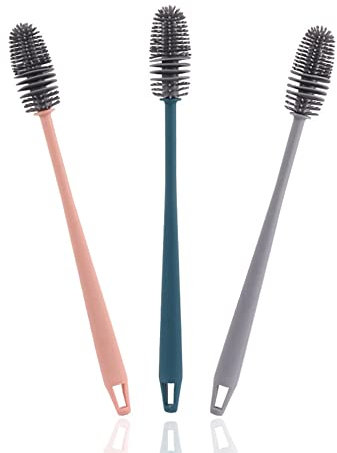 Goupillon, Brosse de Nettoyage à Long Manche, Brosse à Vaisselle en Silicone, 33 x 3,5 CM, 3 Pièces