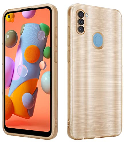 Cadorabo Hülle kompatibel mit Samsung Galaxy A11 / M11 Schutzhülle TPU Silikon Case Brushed Design mit Kameraschutz Slim Kratzfest Weiche Gummi mit Rundumschutz Case Hülle für Galaxy A11 / M11 in Gold