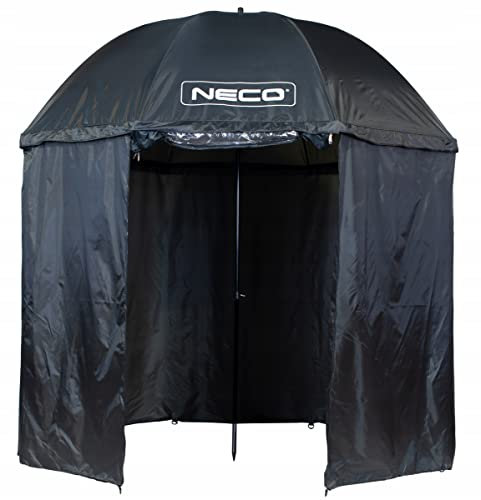 NECO Parapluie de Pêche 250 Cm pour 2 Adultes, Matériau 220D, Protection UV, Intérieur Chaud, Léger et Facile à Déplier, Porte-Parapluie, Piquets et Cordes Inclus, Transparent, Uni