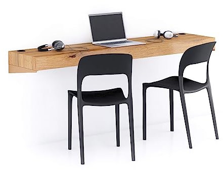 Mobili Fiver, Scrivania sospesa a muro Evolution 180x40, Rovere Rustico con Caricatore Wireless, Made in Italy